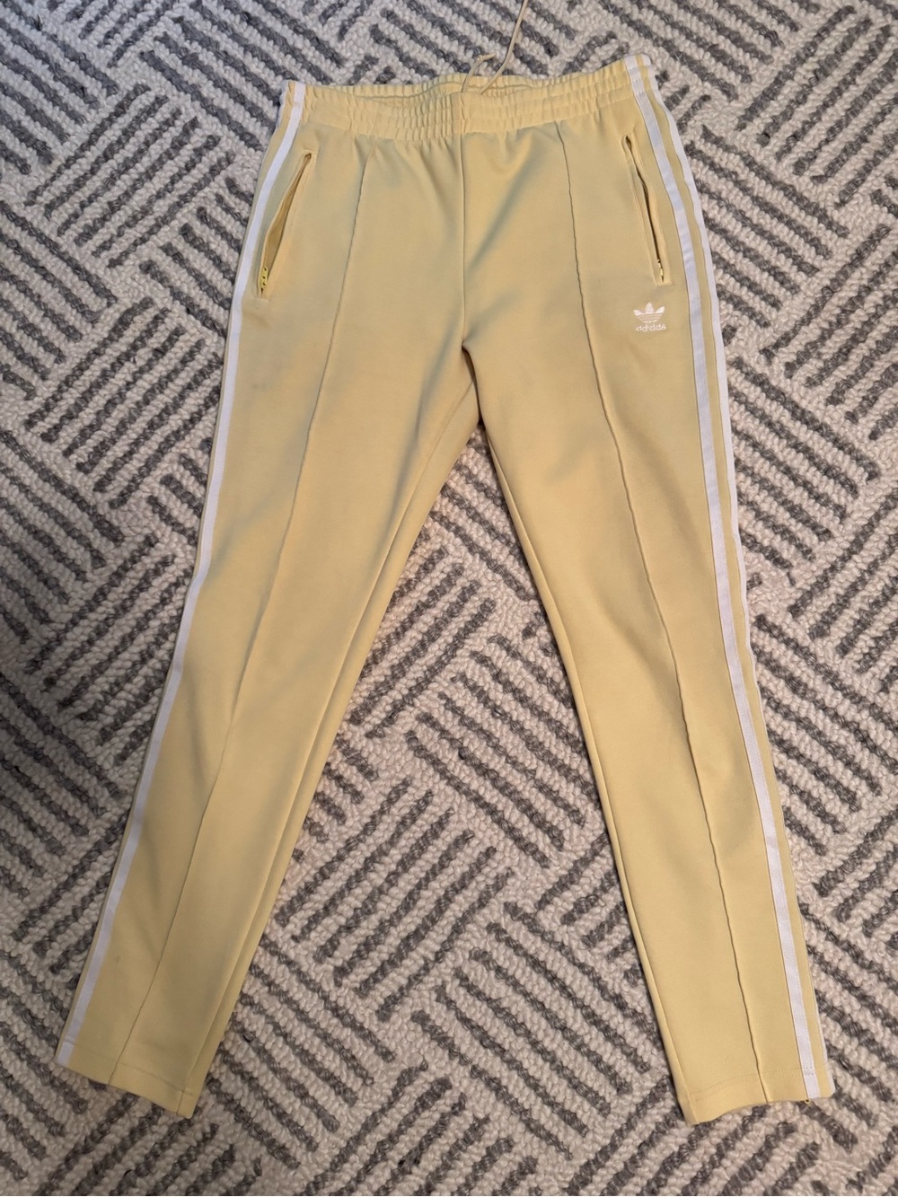 Women’s Adidas Yellow Track Pants with White Stripes